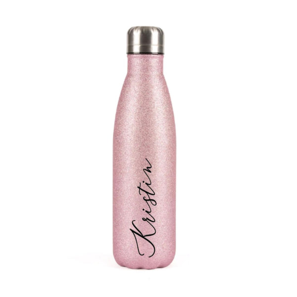 Glitterflaske med navn, rosa