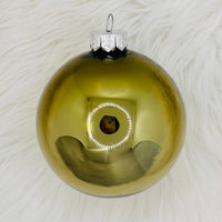 "Min første jul" glasskule 10 cm, julegrønn blank