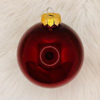 "Min første jul" glasskule 10 cm, mørk julerød blank