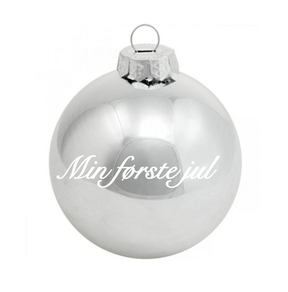 "Min første jul" glasskule 10 cm, sølv blank