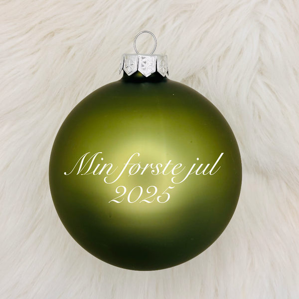 "Min første jul" glasskule 10 cm, julegrønn matt