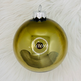 "Min første jul" glasskule 10 cm, julegrønn blank