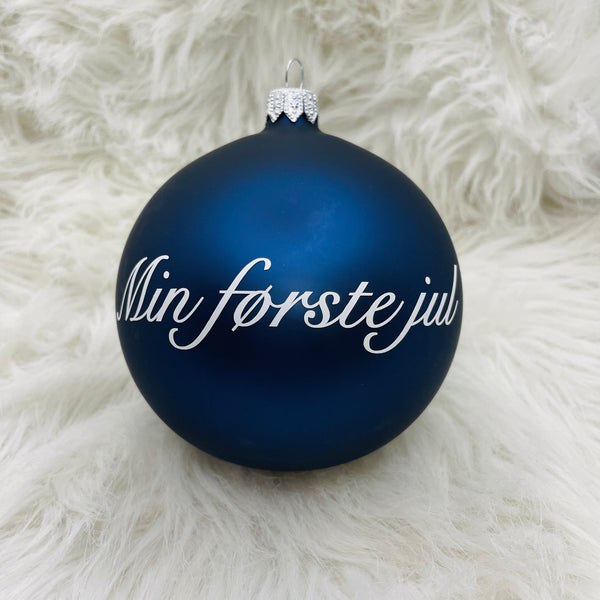 "Min første jul" glasskule 10 cm, nattblå matt
